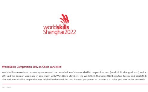 Cancellation of WorldSkills Shanghai 2022
